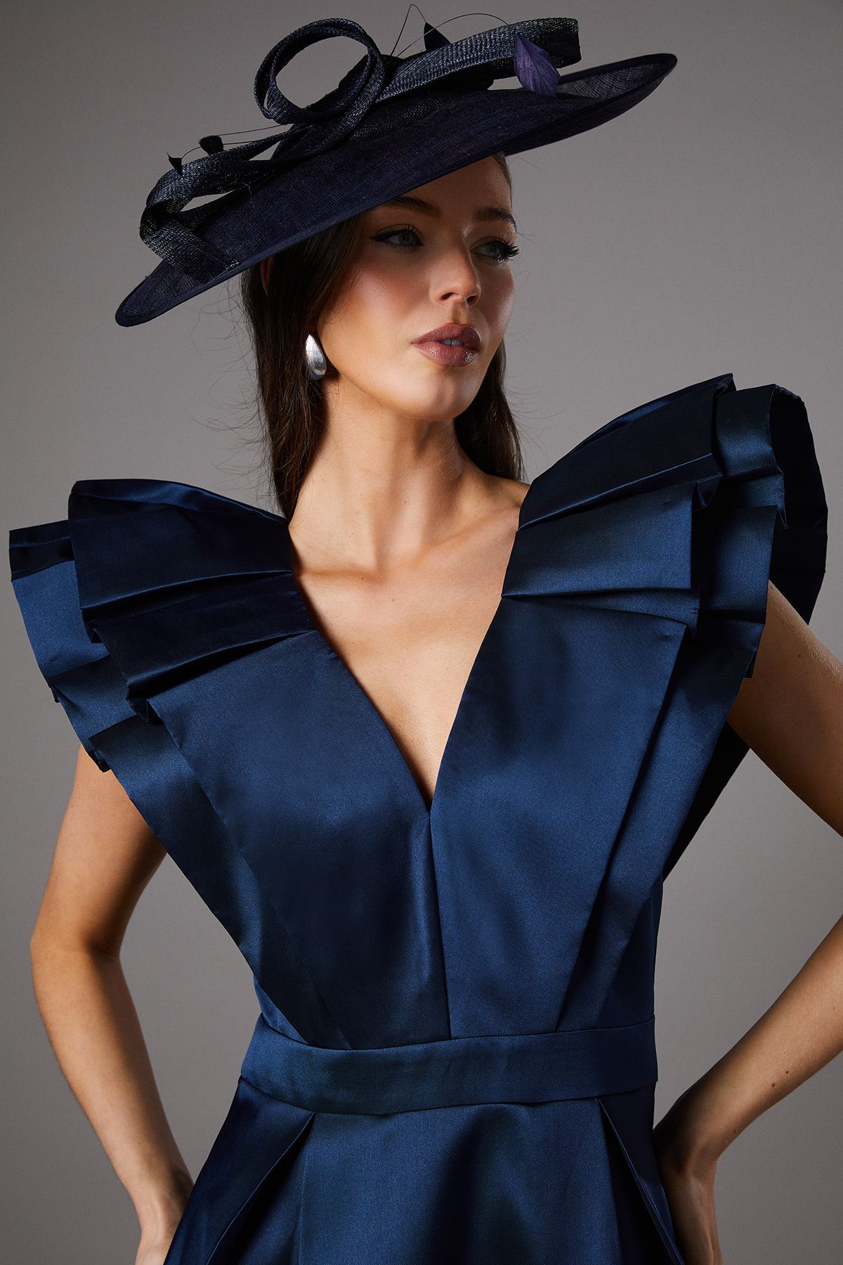 Coast Frill Sleeve V Neck Midi Dress Navy image 3