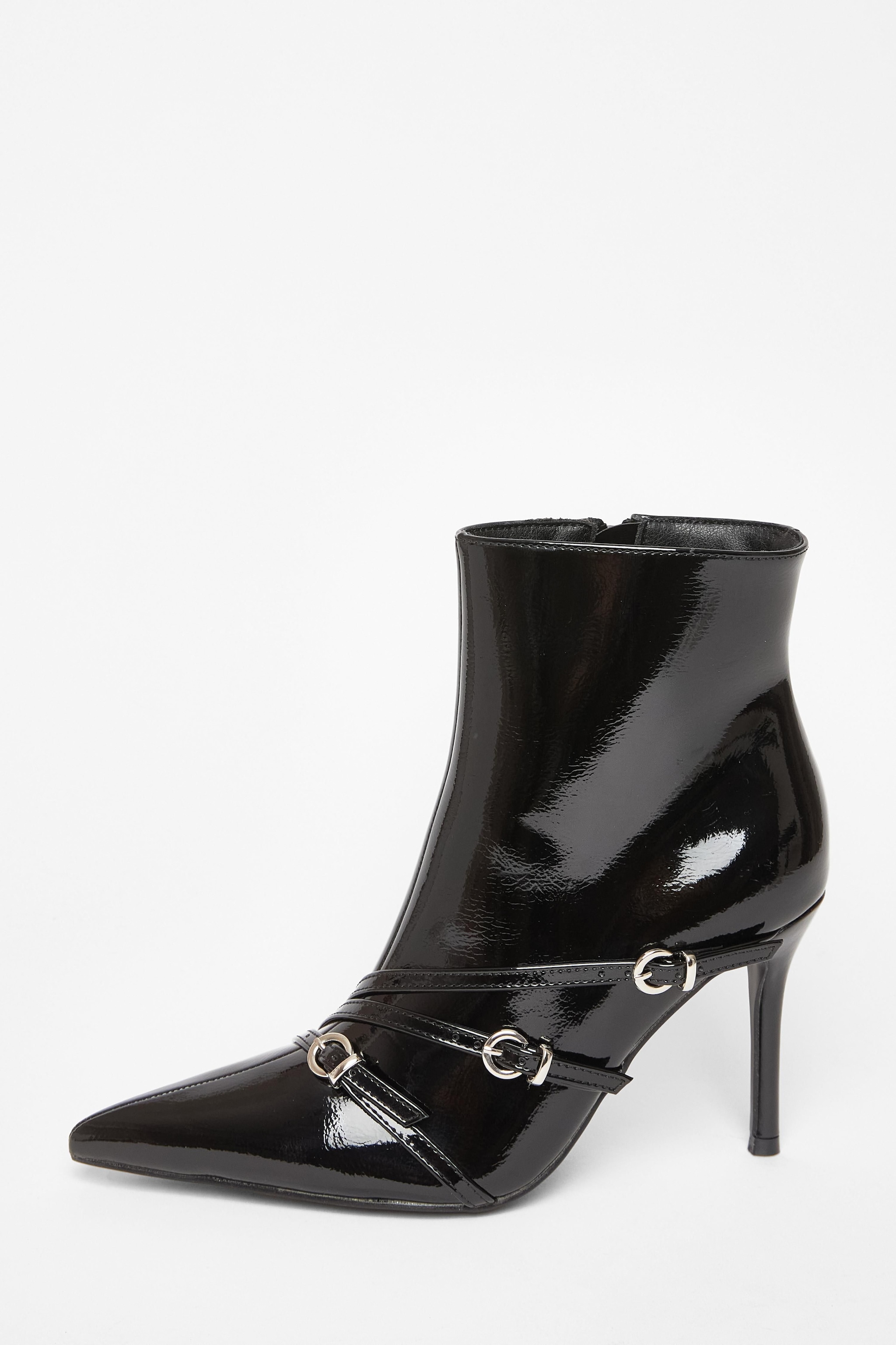 Quiz Black Faux Leather Buckle Ankle Boots image 3