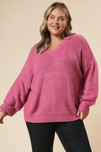 Dorothy Perkins Curve Ribbed V Neck Jumper Pink
