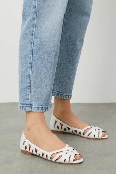 Dorothy Perkins Wide Fit Prim Peep Toe Ballet Flats White