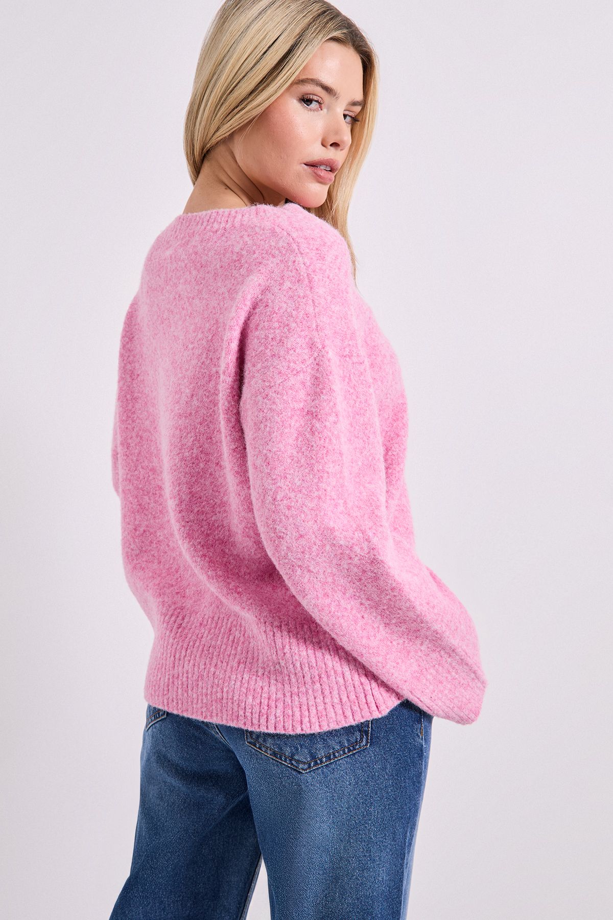 Dorothy Perkins V Neck Marl Jumper Pink image 3