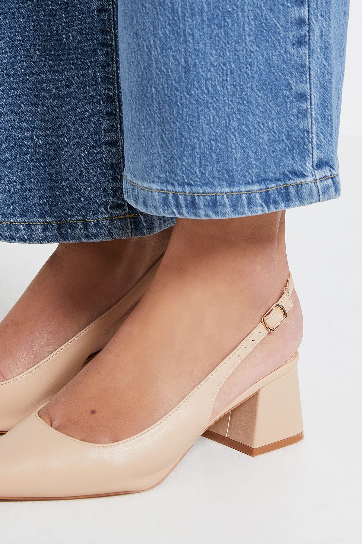 Dorothy Perkins Blanchette Faux Leather Medium Heel Court Shoes Beige image 4