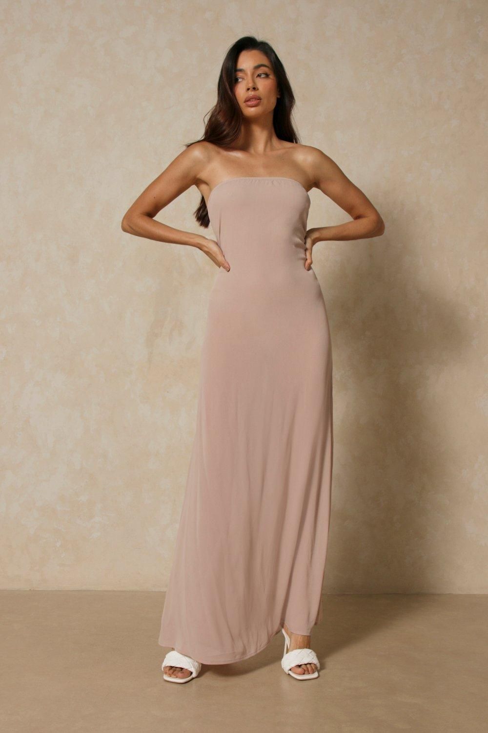 MissPap Sheer Bandeau Maxi Dress Stone image 4