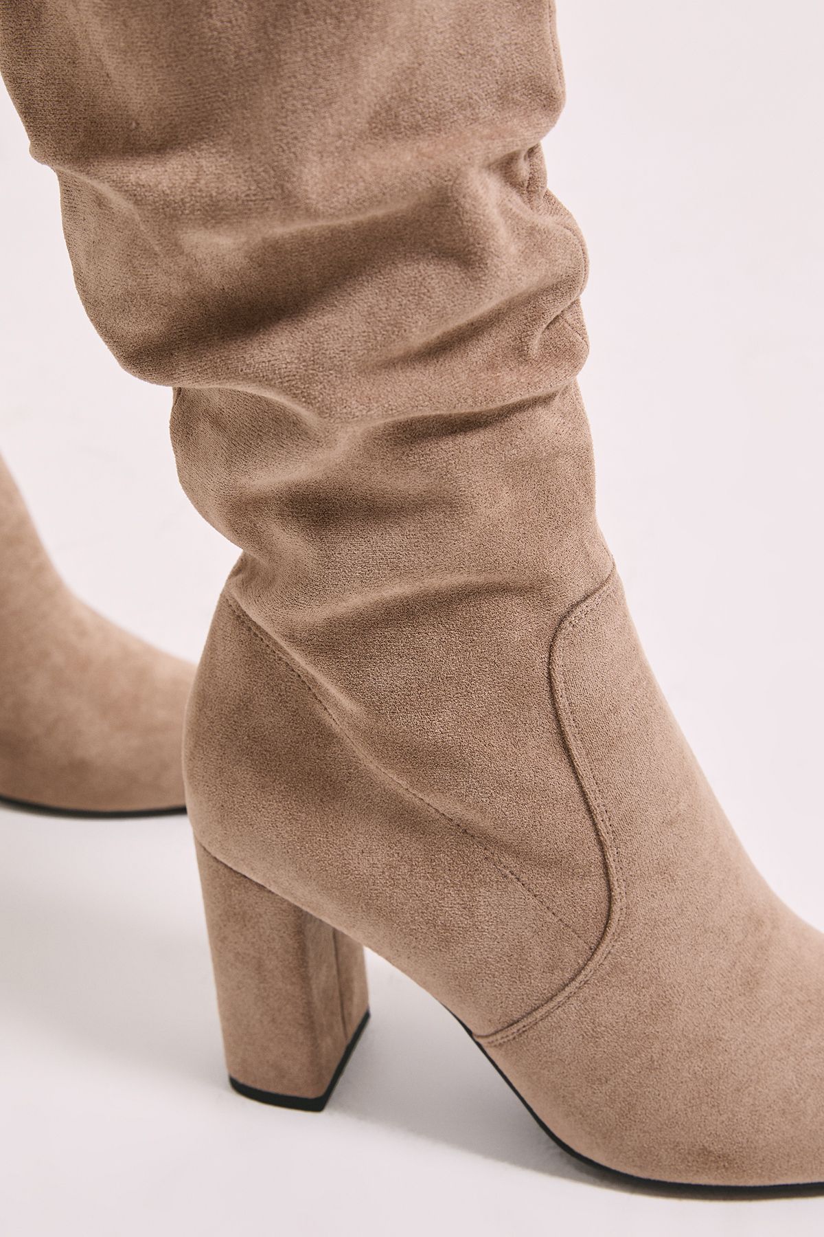 Dorothy Perkins Keris Ruched Knee High Boots Taupe image 4