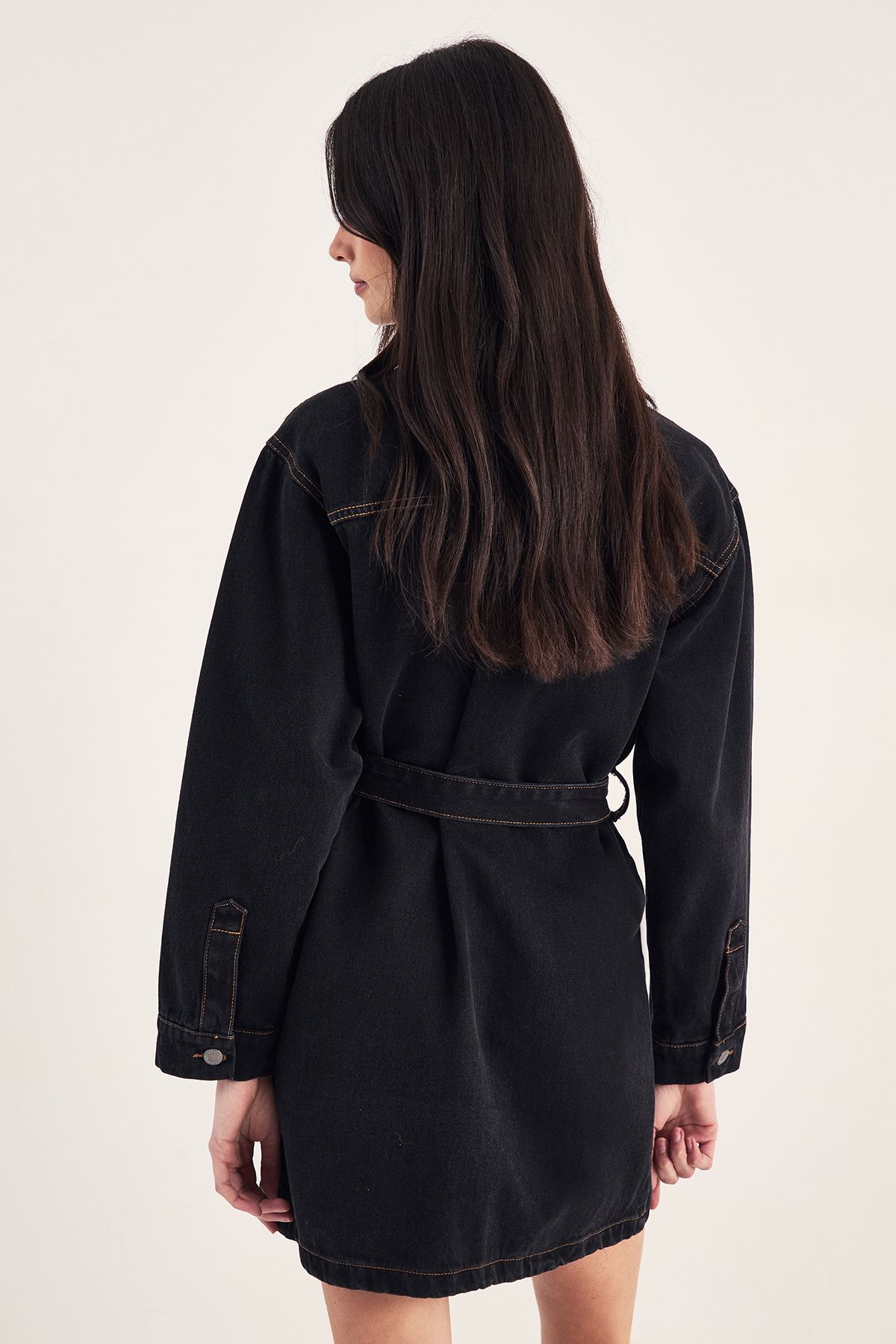 NastyGal The Utility Denim Shirt Dress Washed Black image 4