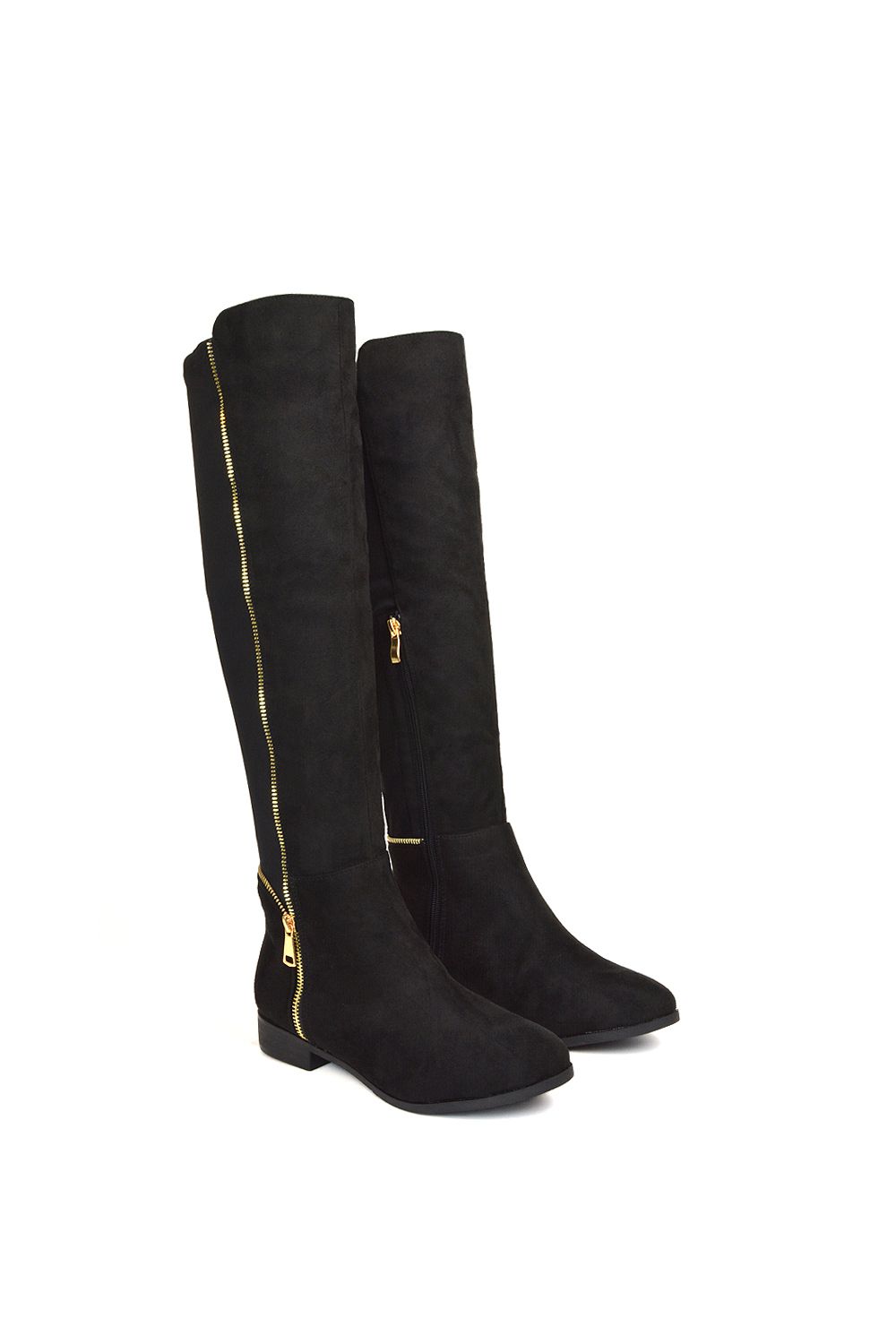 XY London 'Sutton' Zip Up Flat Heel Knee High Boots With Stretchy Calf image 3