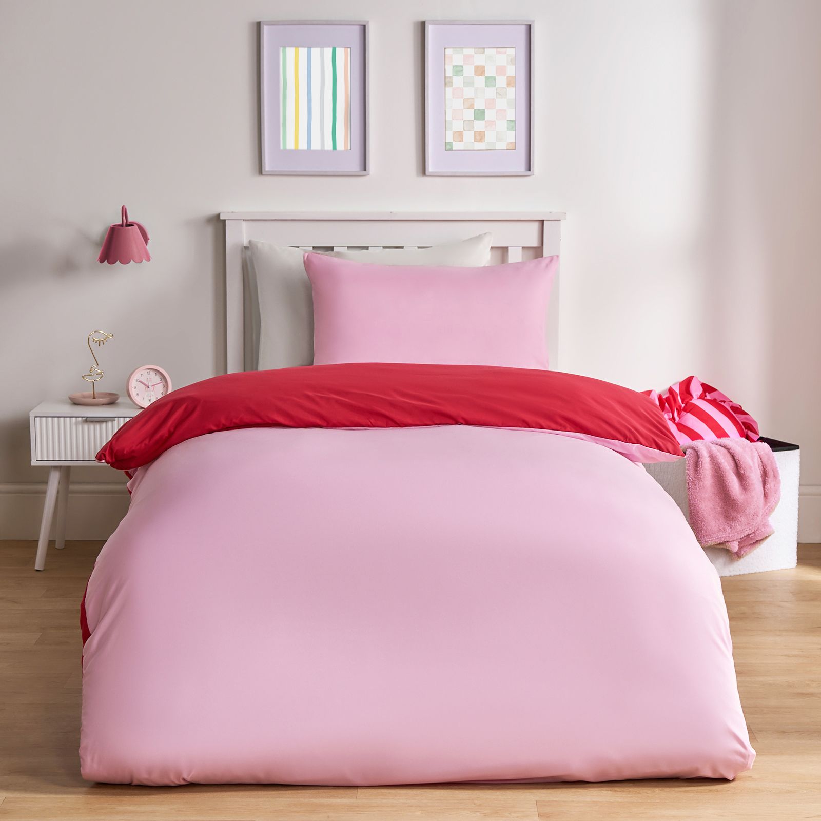 OHS Plain Reversible Duvet Cover With Pillowcase Set image 1