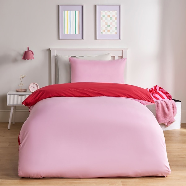 OHS Plain Reversible Duvet Cover With Pillowcase Set