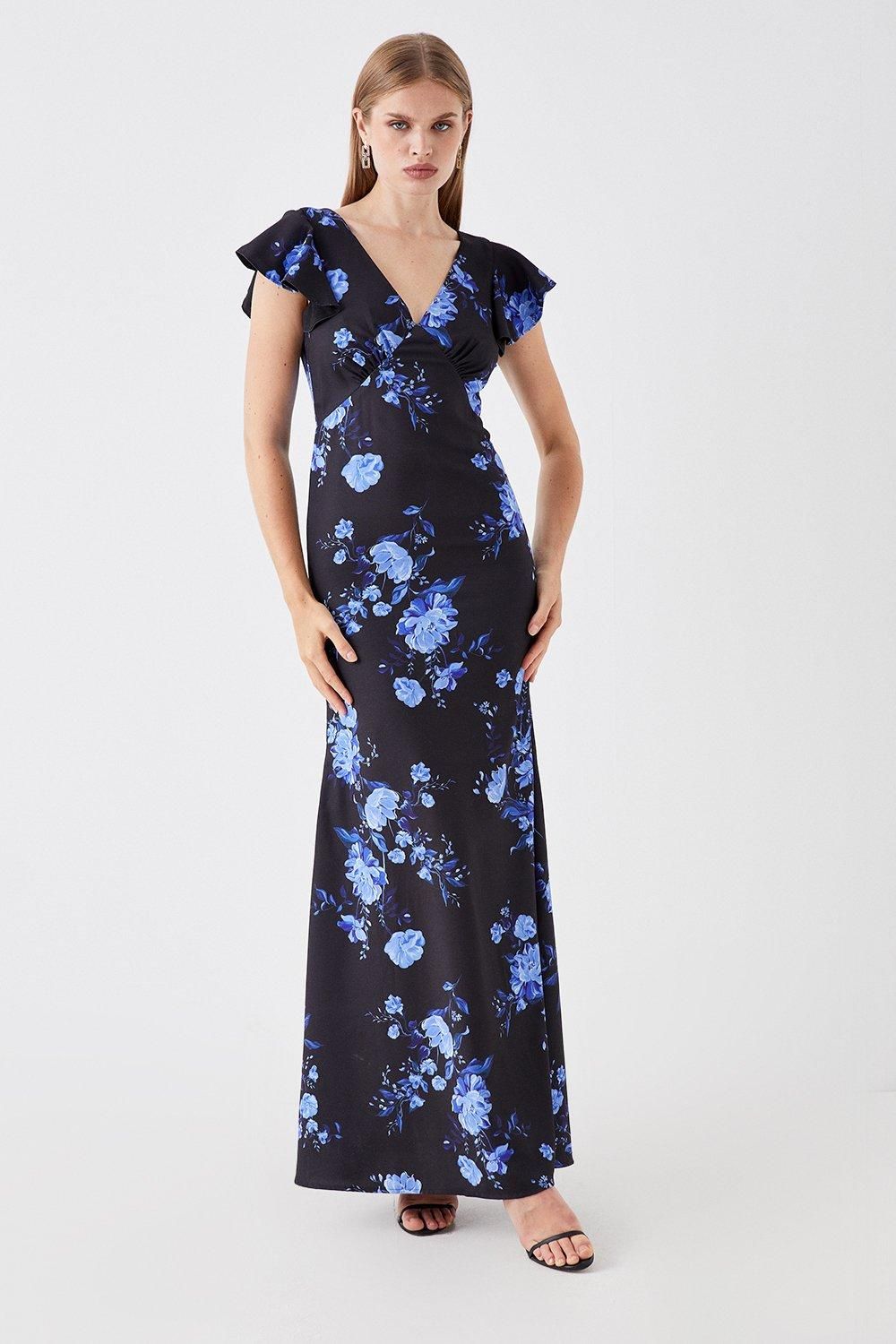 Coast Sophie Habboo Satin V Neck Maxi Dress Black image 1