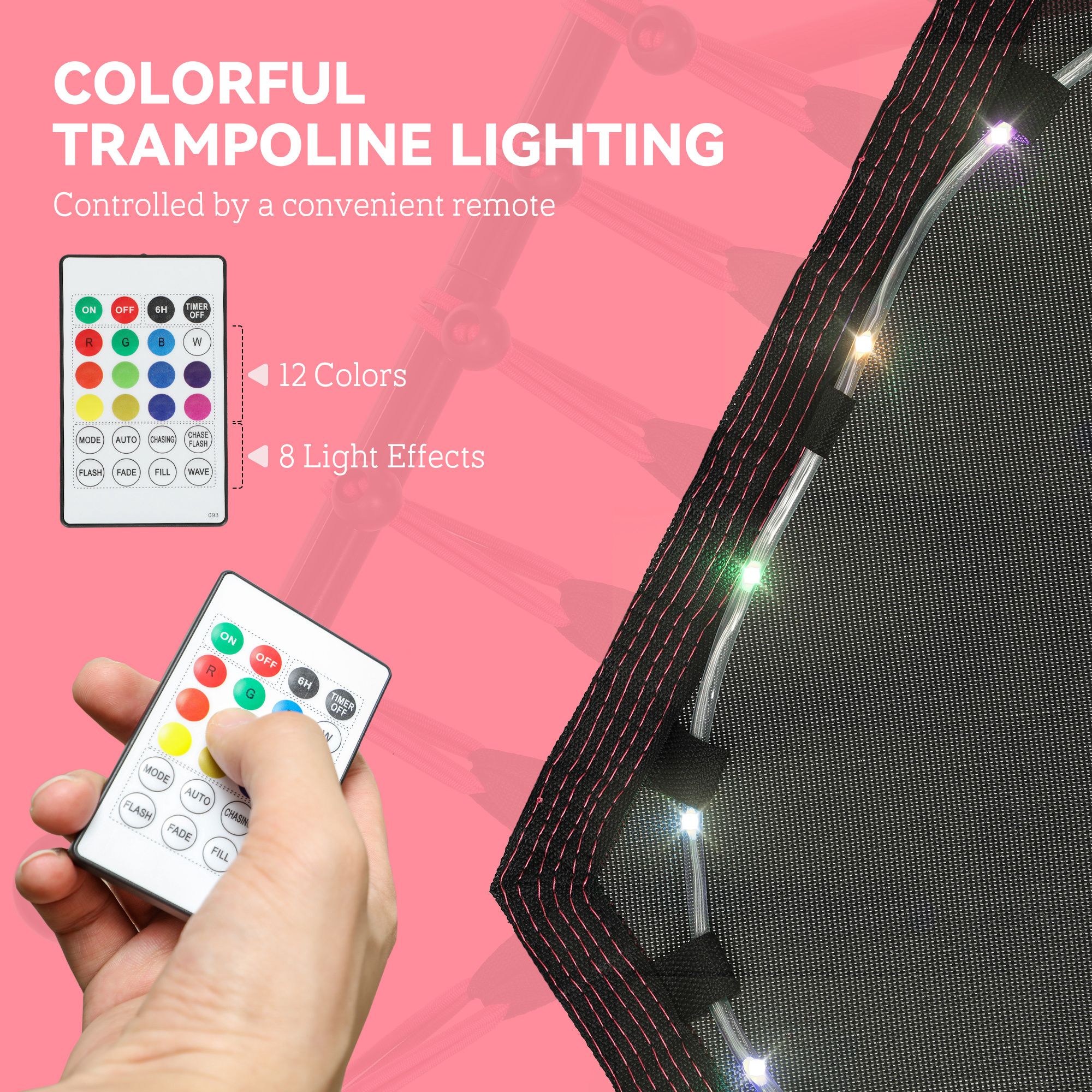 SPORTNOW 45" Fitness Trampoline with Adjustable Handle, LED Lights, Pink image 4