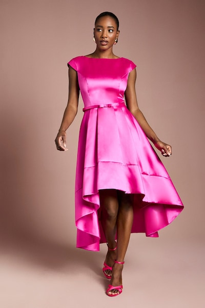 Coast Twill Hi-Lo Floral Printed Midi Dress Magenta