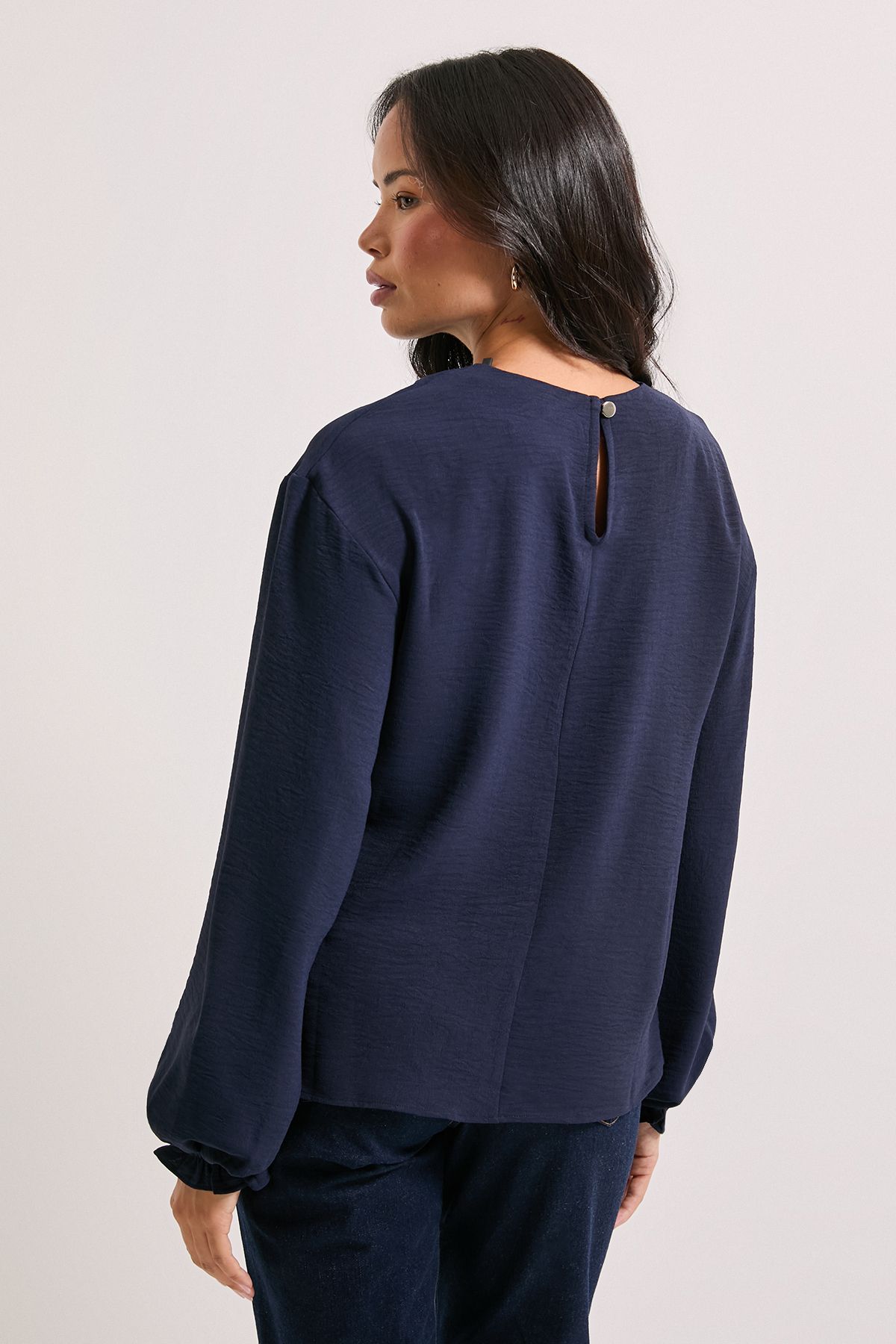 Dorothy Perkins Keyhole Front Long Sleeve Blouse Navy image 3