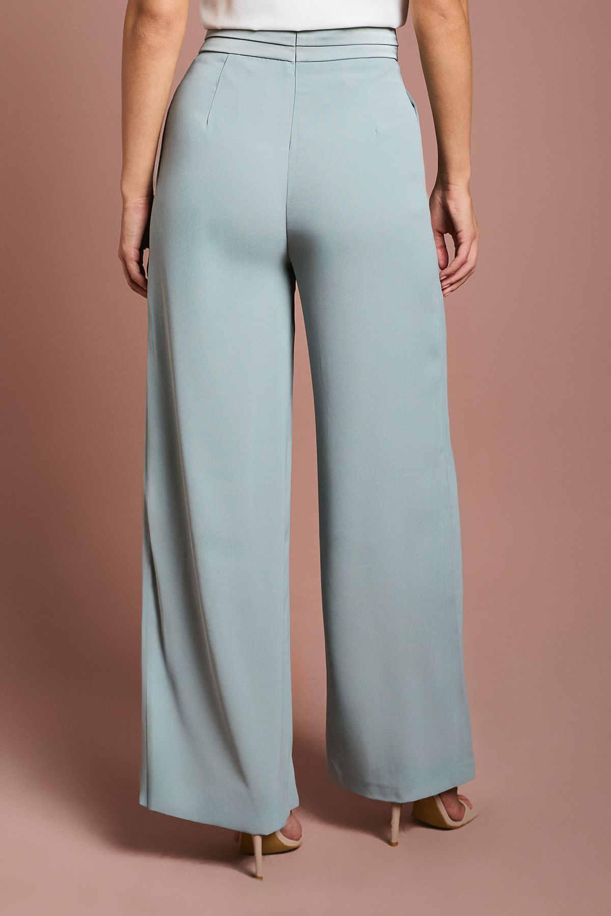 Coast Wide Leg Trouser With Satin Pleated Waistband Grey Blue image 5