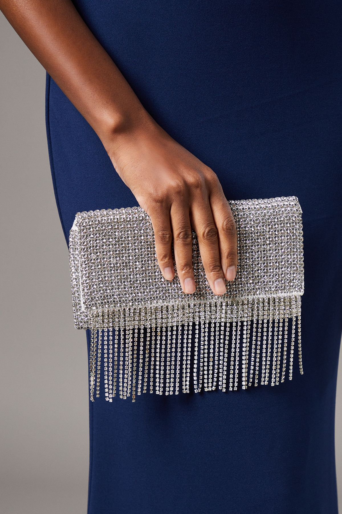 Coast Pine Diamante Tassel Clutch Bag Silver image 3