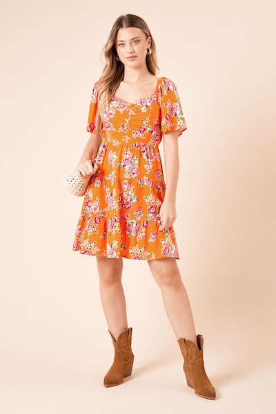 Dorothy Perkins Floral Angel Sleeve Tiered Mini Dress Floral