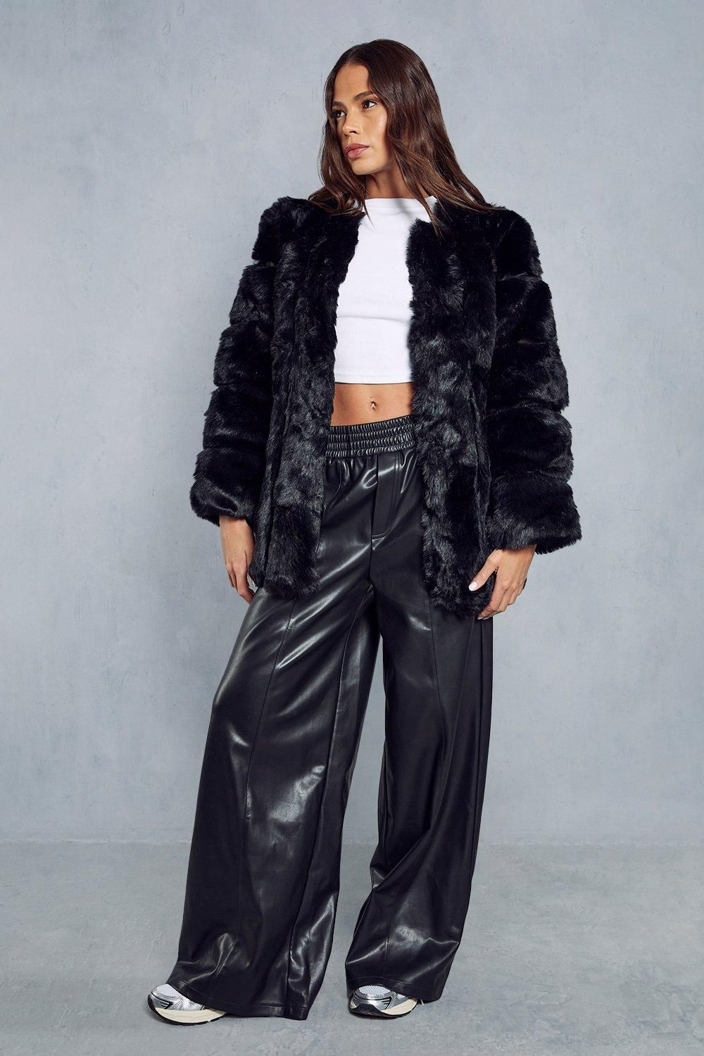MissPap Oversized Luxe Panelled Faux Fur Coat Black image 6