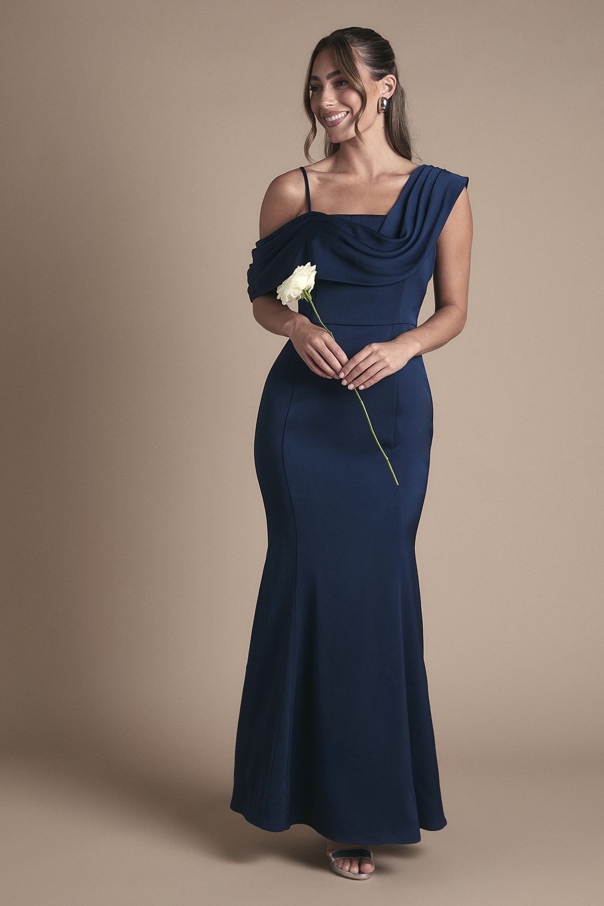 Coast Drape Detail Satin Strappy Maxi Bridesmaid Dress Navy image 1