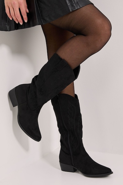 Dorothy Perkins Nelly Faux Suede Western Calf Boots Natural Black