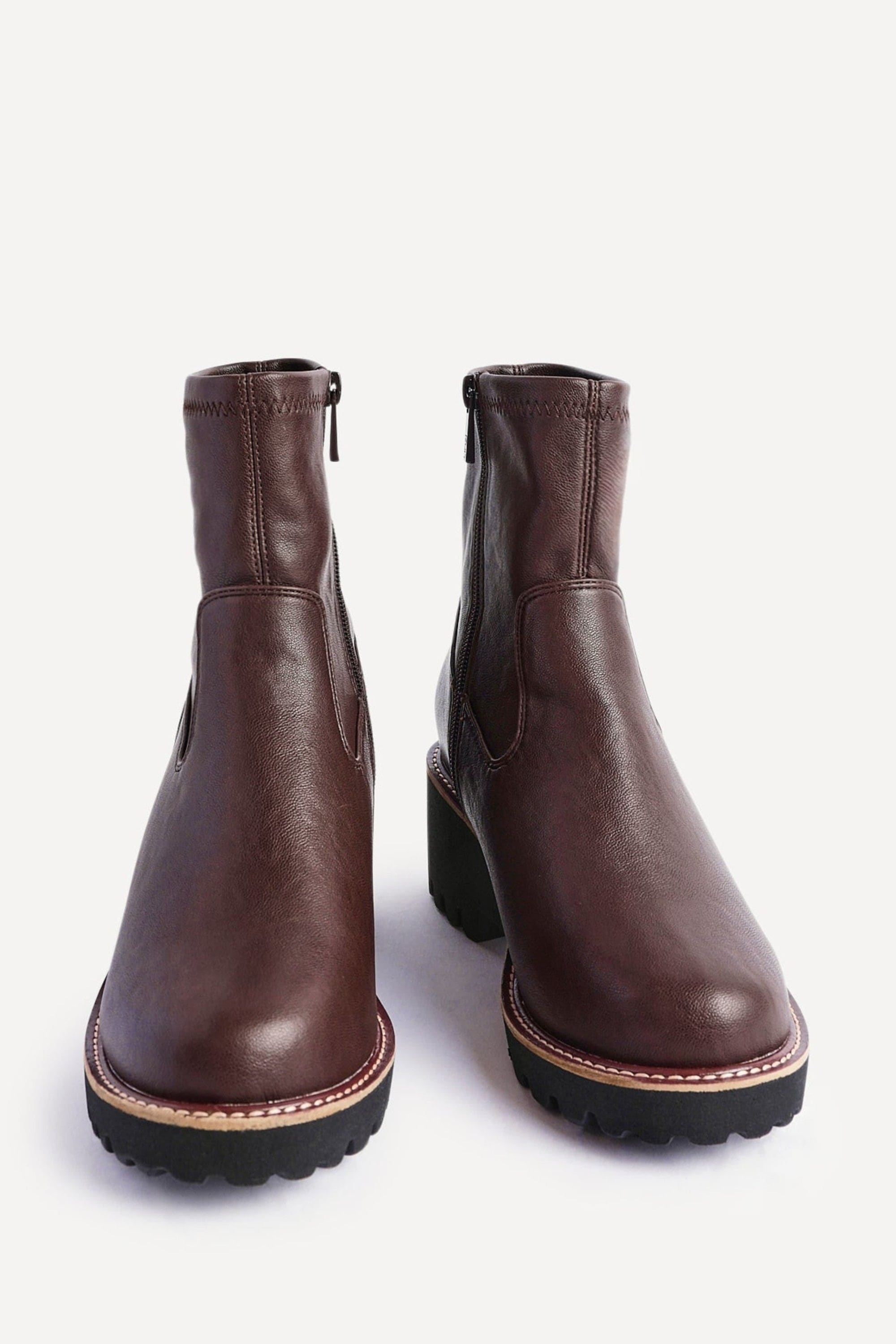 Linzi Pulse Wide Fit Brown Faux Leather Wedged Heel Ankle Boot image 3