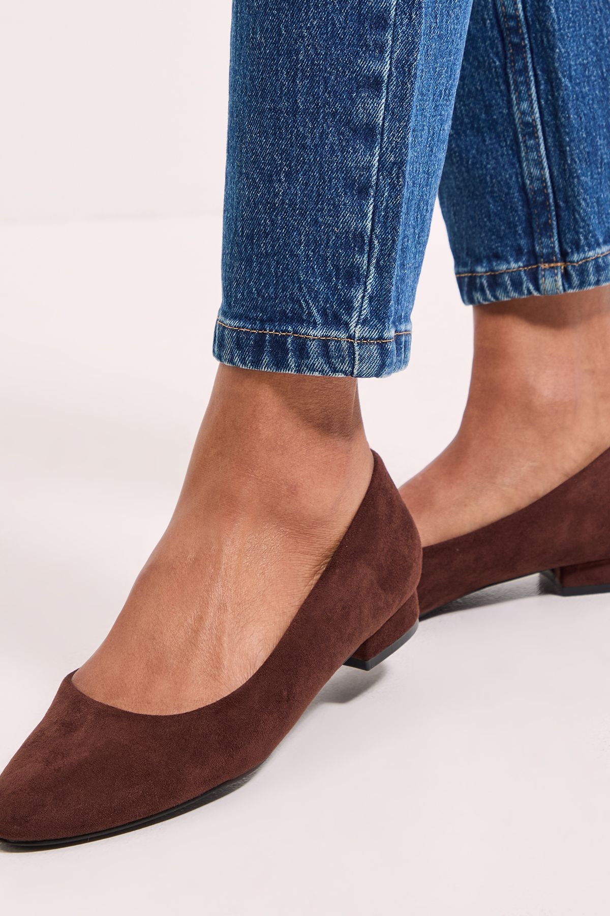 Dorothy Perkins Polly Faux Suede Low Block Heel Ballerinas Chocolate image 4