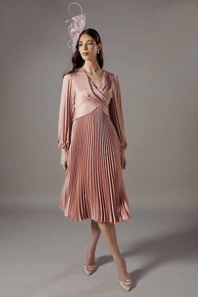 Coast Petite Pleat Skirt Midi Dress Rose