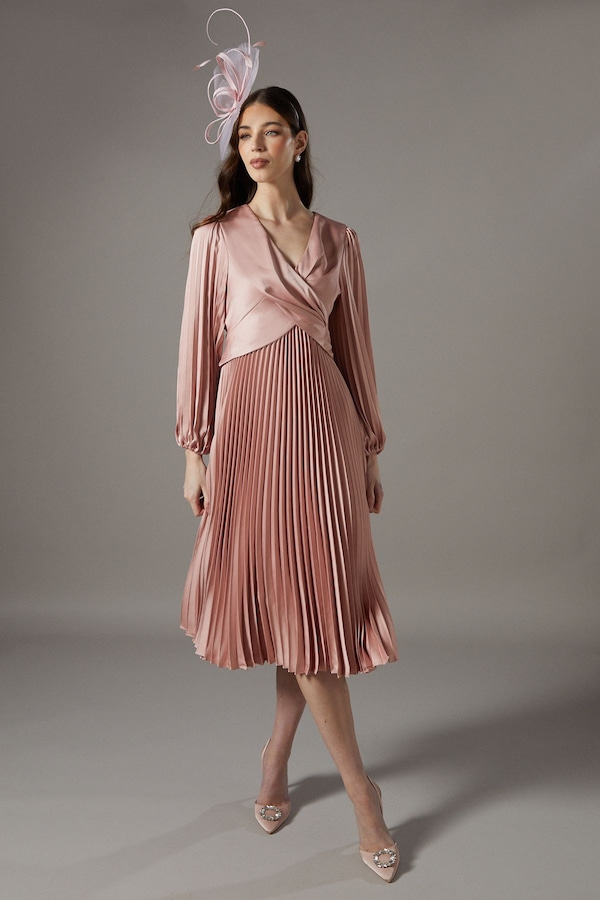 Coast Petite Pleat Skirt Midi Dress Rose