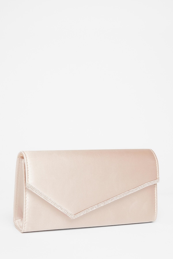 Quiz Off White Diamante Envelope Clutch