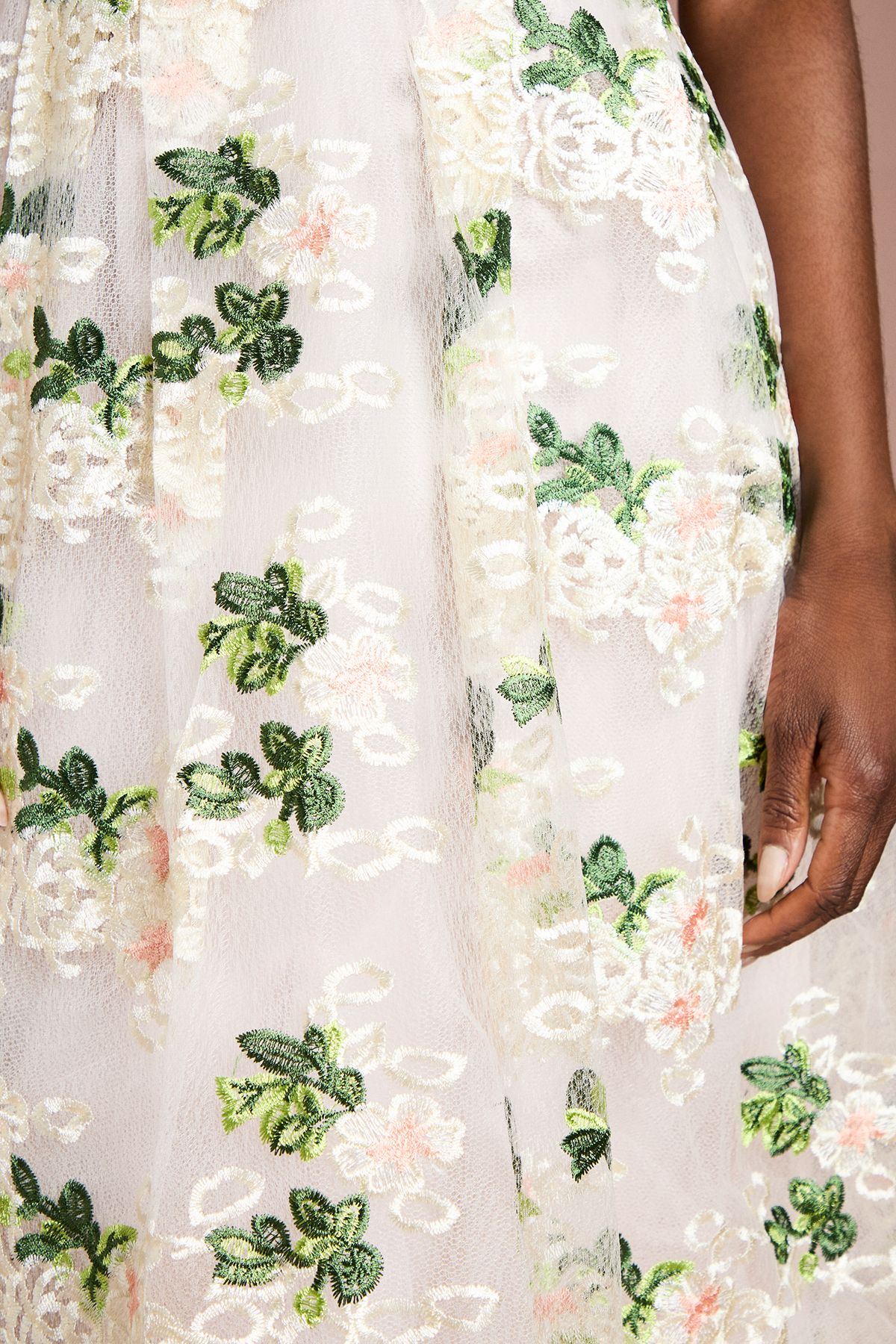 Coast Embroidered Mesh Lace Trim Full Skirted Midi Dress Blush image 5