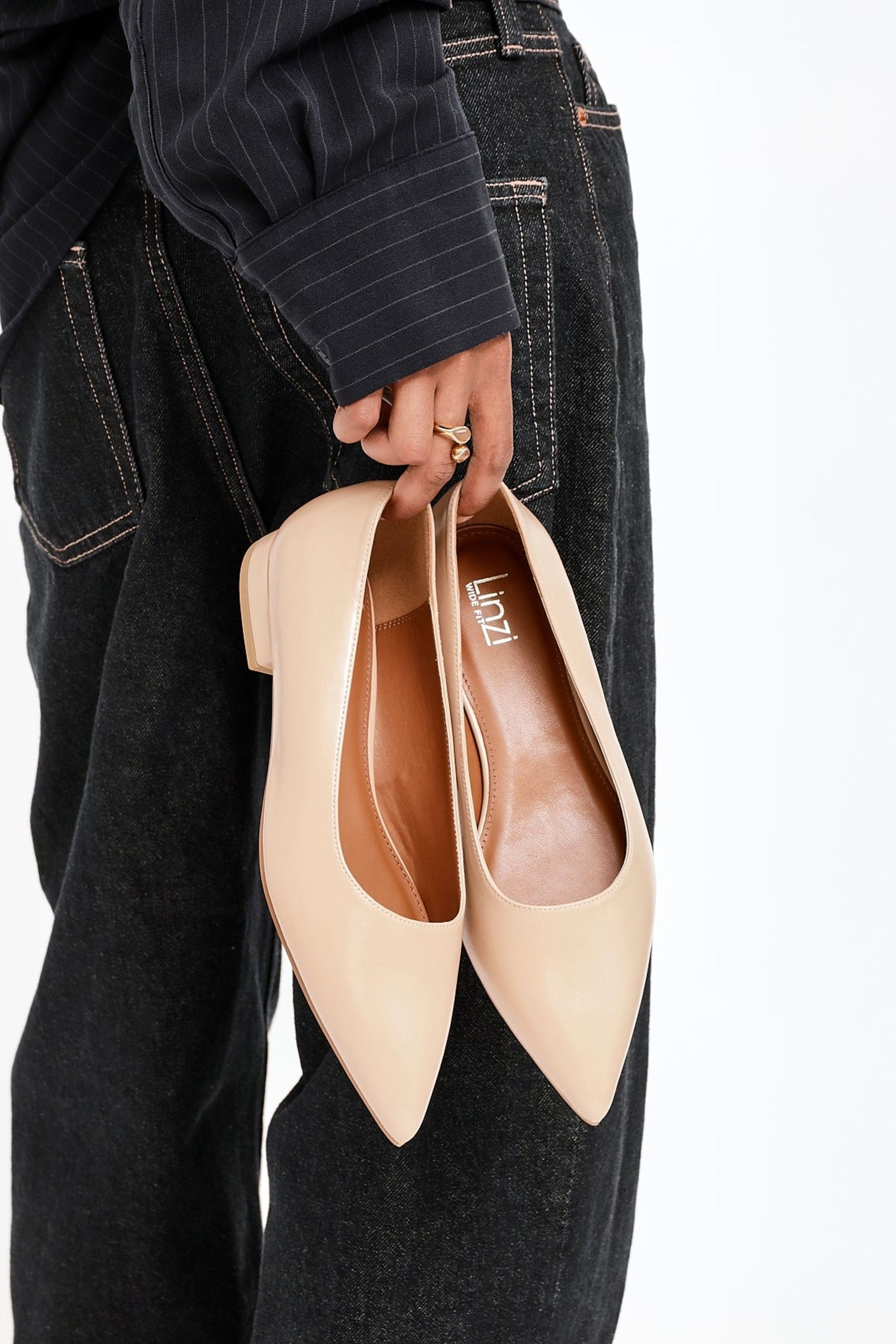 Linzi Compete Wide Fit Nude Faux Leather Pointed Toe Pump image 2