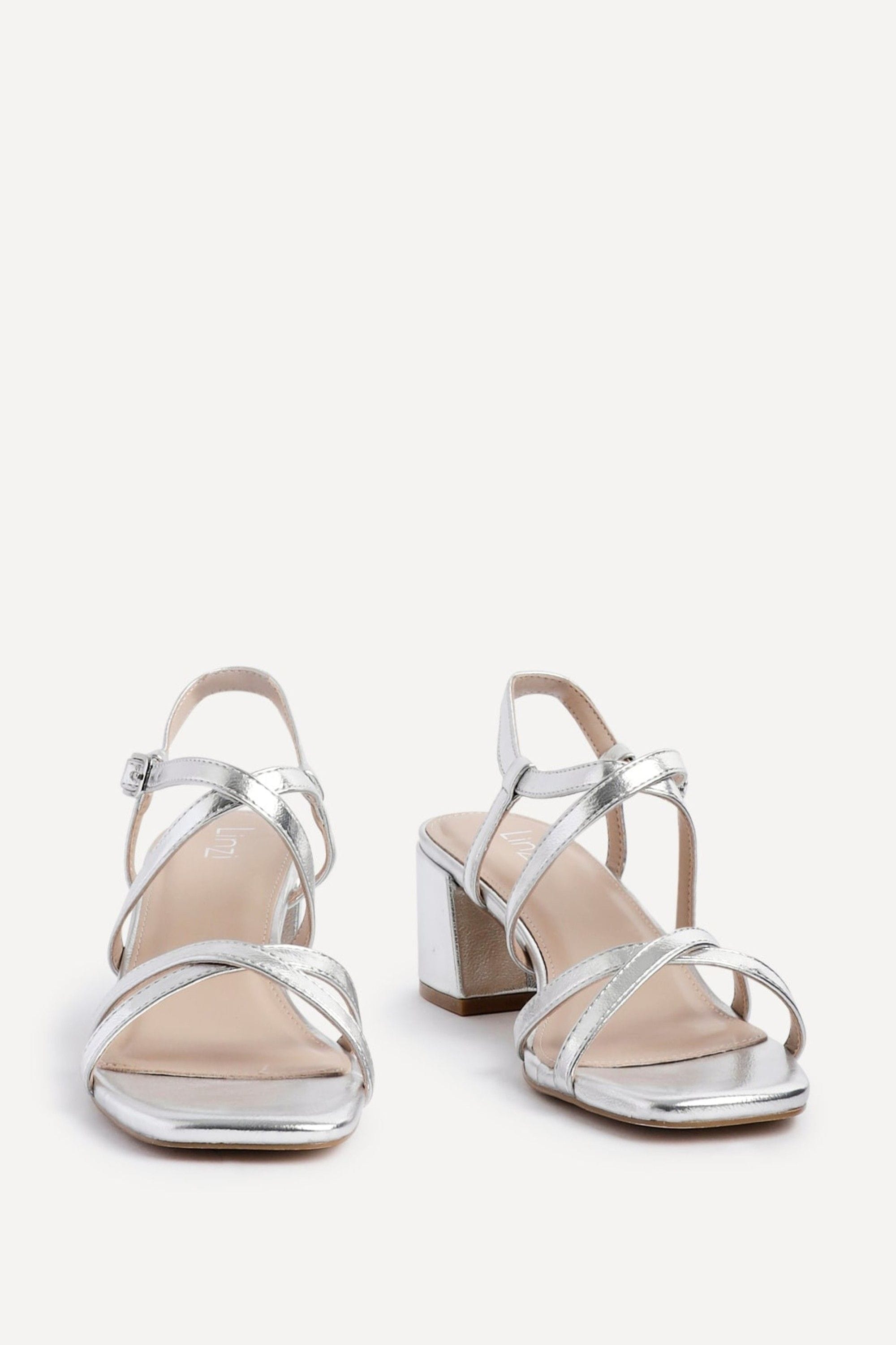 Linzi Jovanna Silver Faux Leather Strappy Low Block Heeled Sandals image 3