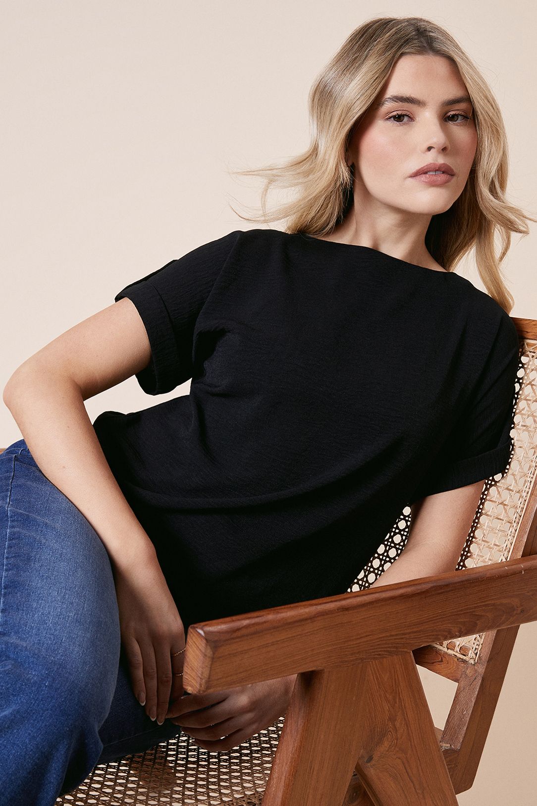 Dorothy Perkins Roll Sleeve Blouse Black image 4