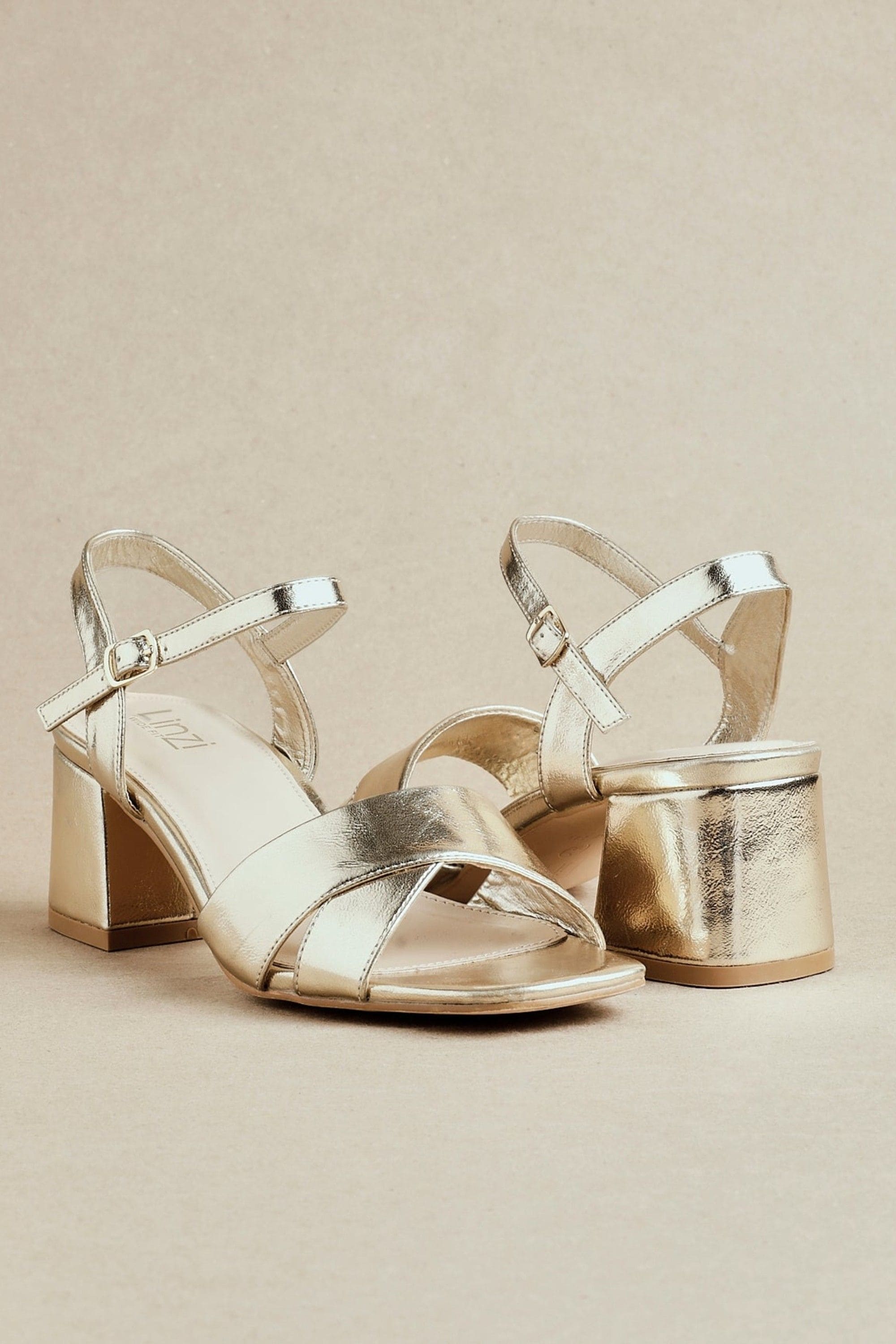 Linzi Vivian Wide Fit Gold Faux Leather Block Heeled Sandals image 2