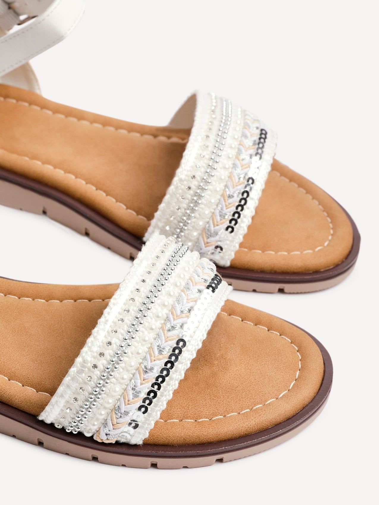 Linzi Halo White Weaved Embellished Flat Sandals image 4