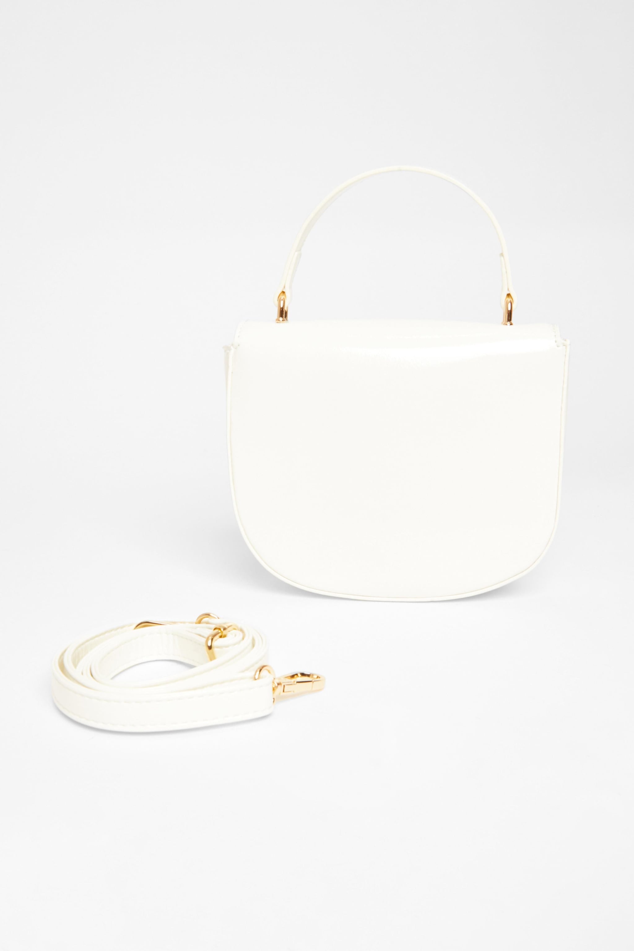 Quiz White Faux Leather Top Handle Bag image 4