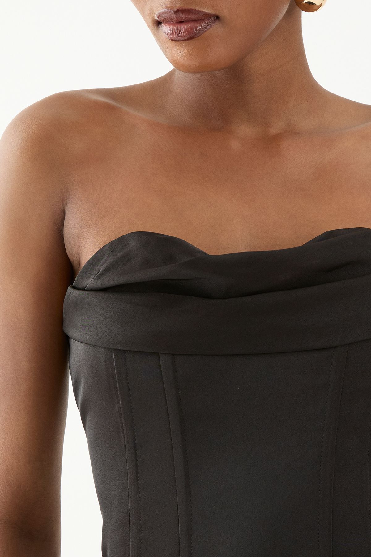 MissPap Satin Bandeau Draped Corset Top Black image 5