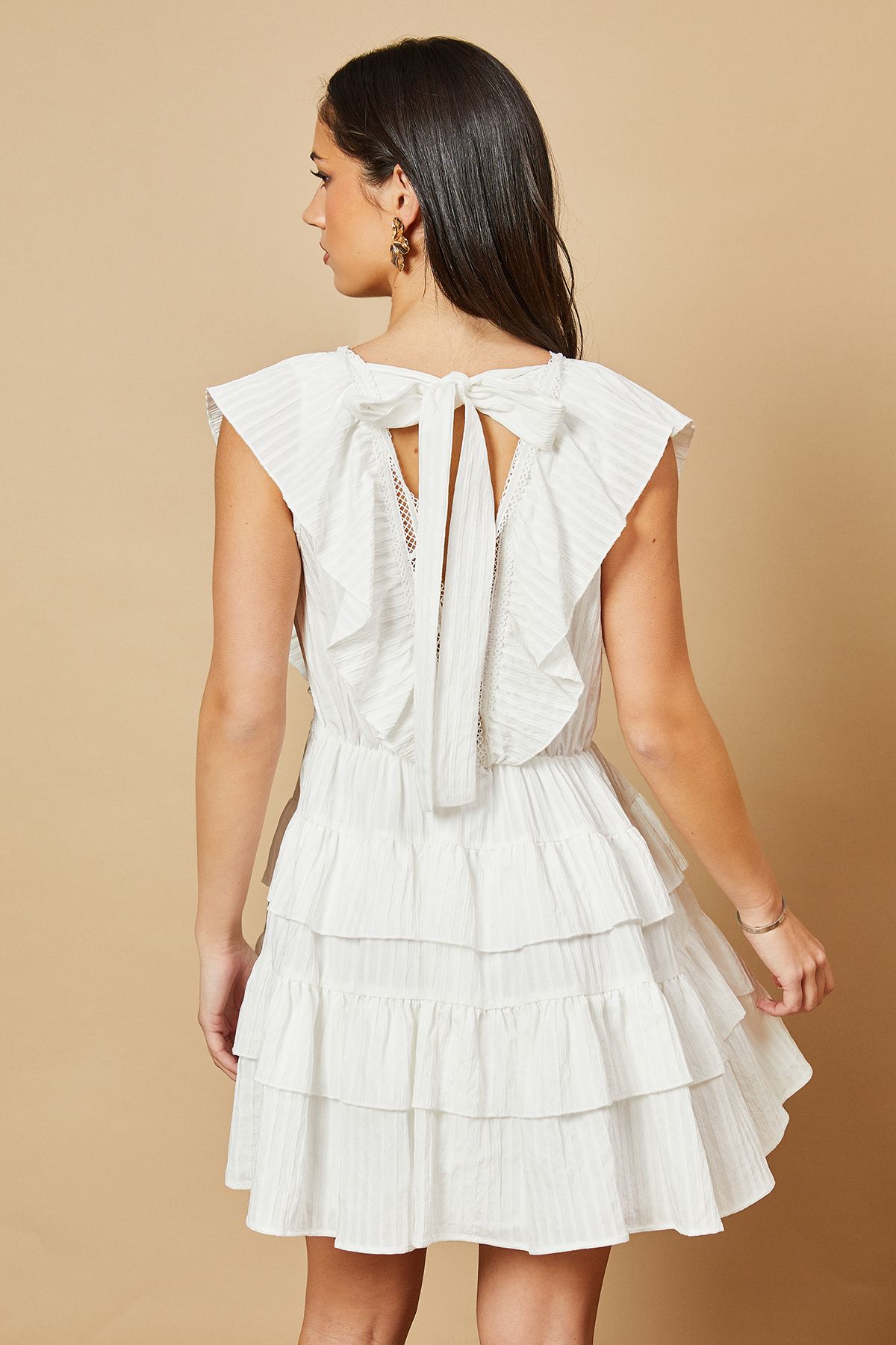 Oasis Tiered Lace Insert Mini Dress White image 3