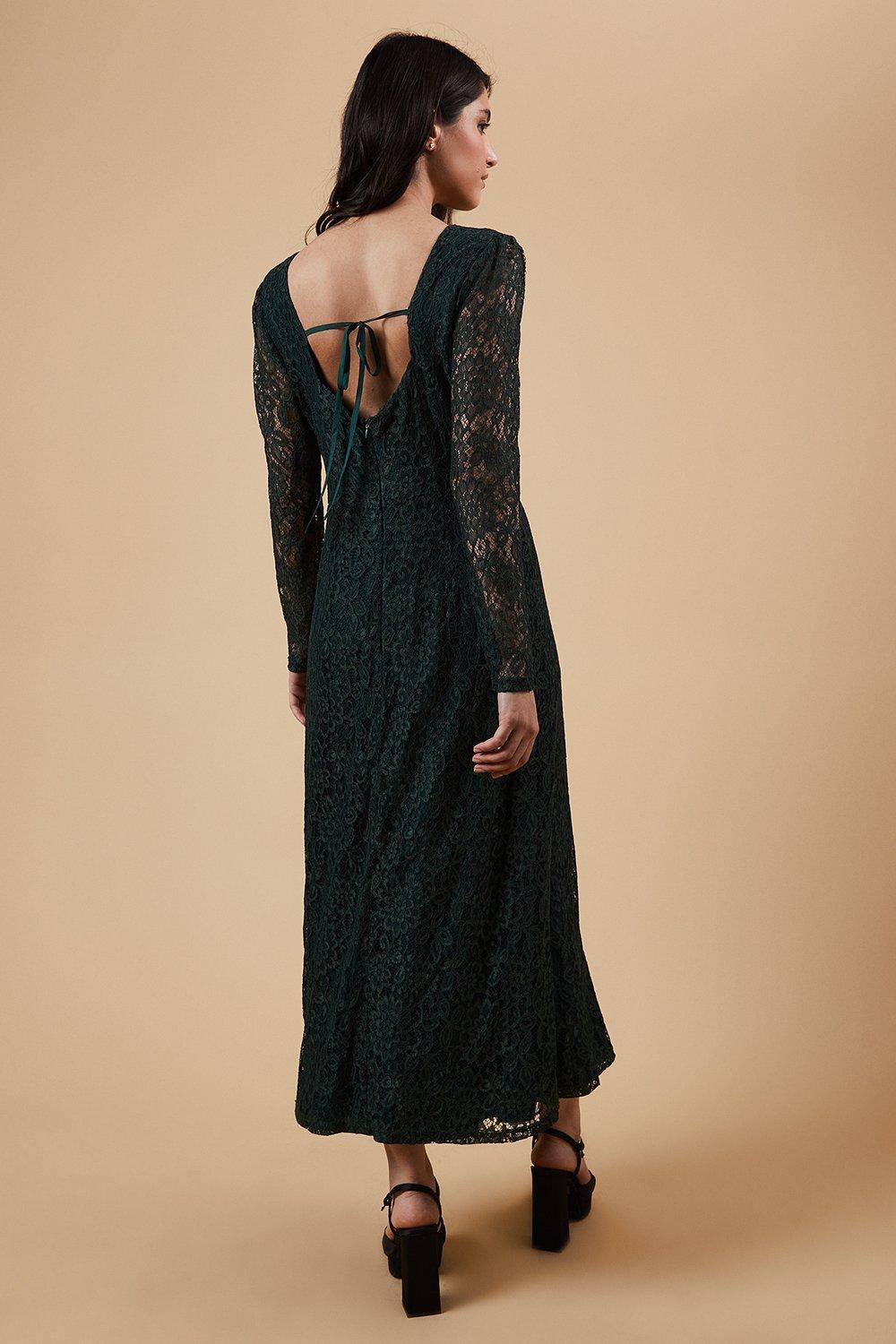 Oasis Petite Occasion Lace Cut Out Back Midi Dress Green image 3