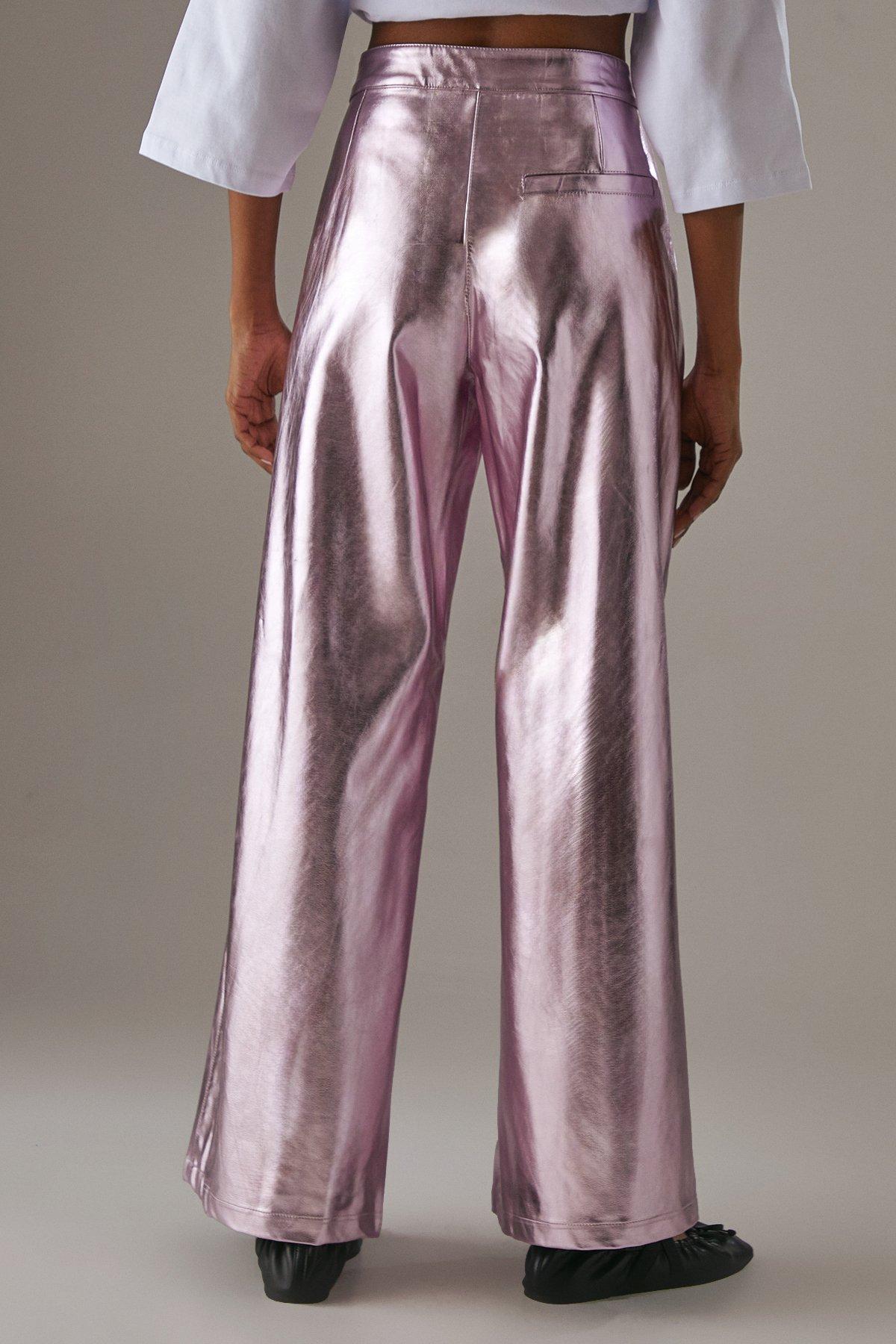 Warehouse Metallic Wide Leg Trouser Pink image 3