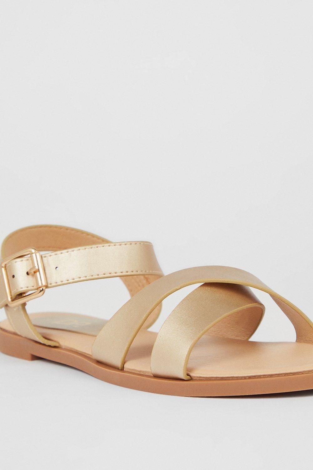 Dorothy Perkins Florence Faux Leather Cross Strap Flat Sandals Gold image 4
