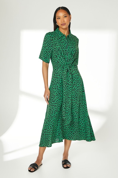 Principles Green Animal Tie Front Midi Shirt Dress Green