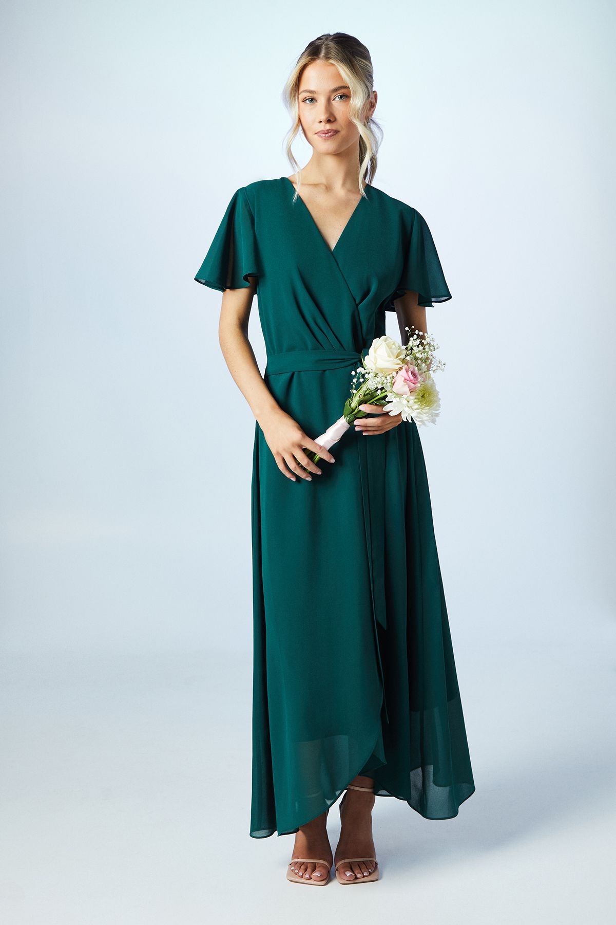 Coast Teen Georgette Waterfall Wrap Bridesmaid Dress Emerald image 1