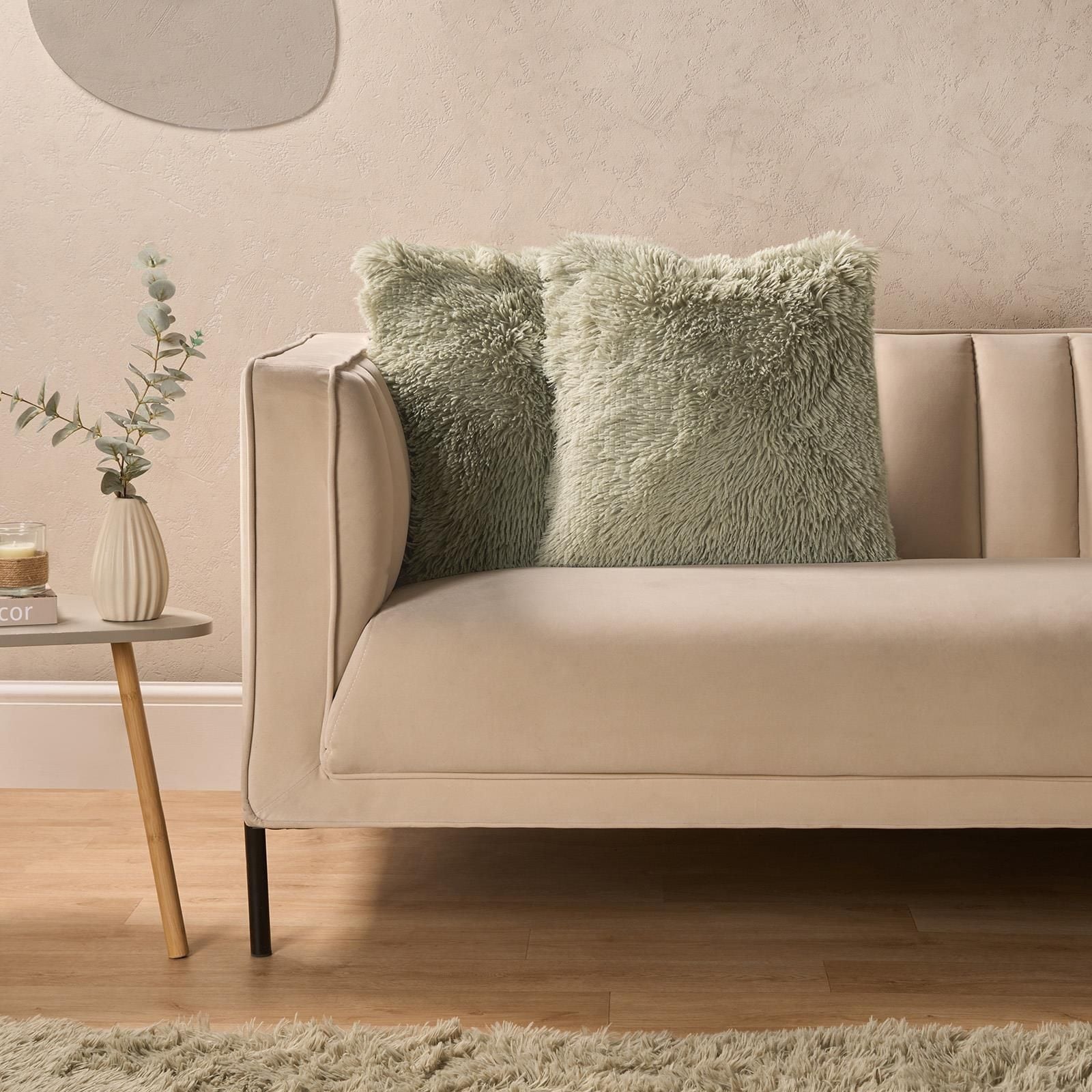 OHS Set of 2 Fluffy Shaggy Square Filled Cushion Covers image 2