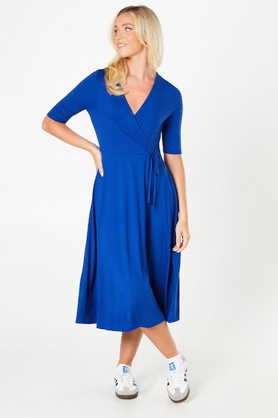 Dorothy Perkins Short Sleeve Wrap Midi Dress Blue