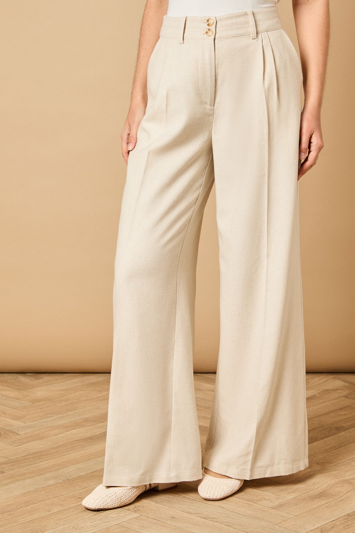 Oasis Linen Wide Leg Tailored Trouser Neutral image 2