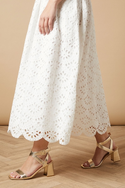 Oasis Millie Covered Buckle Medium Block Heeled Sandals Gold