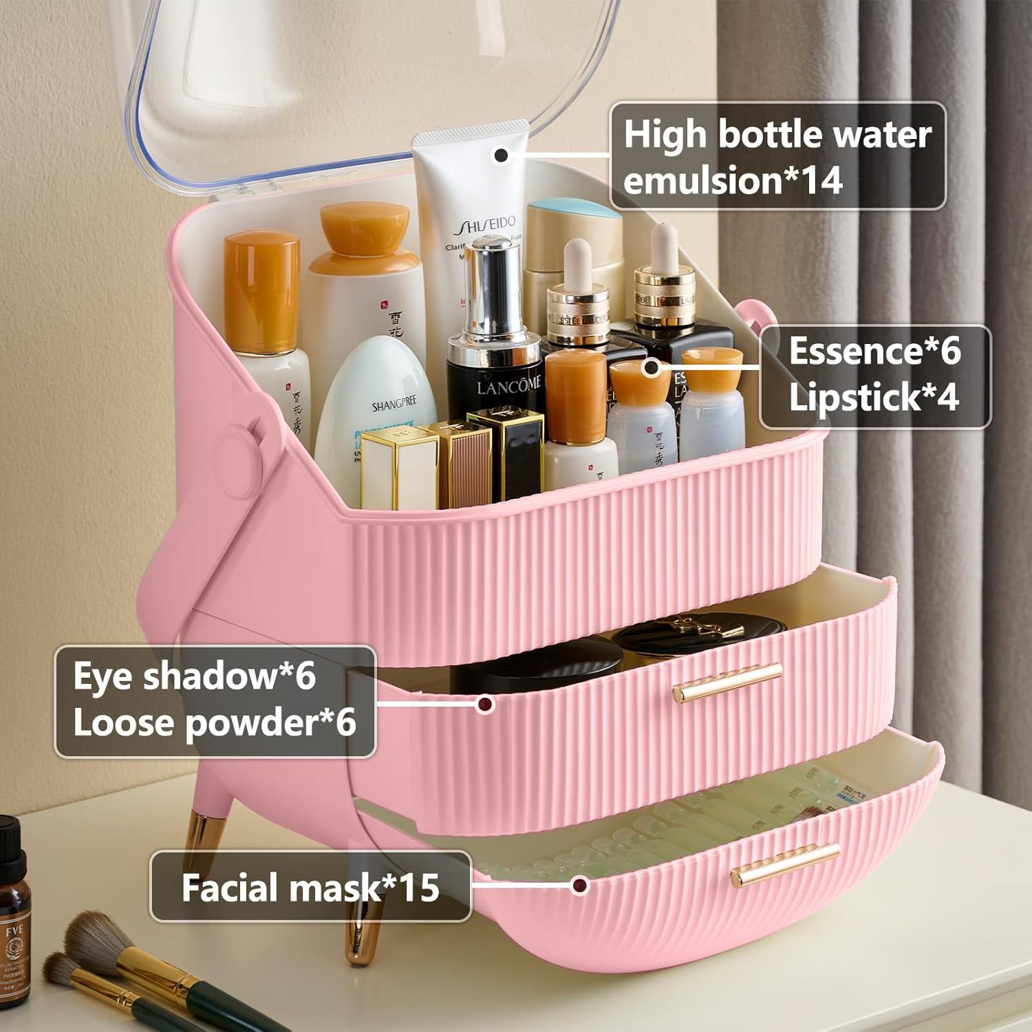 SHEONLY Cosmetic Makeup Storage Organiser Skincare Display Box Case With Portable Handle image 2