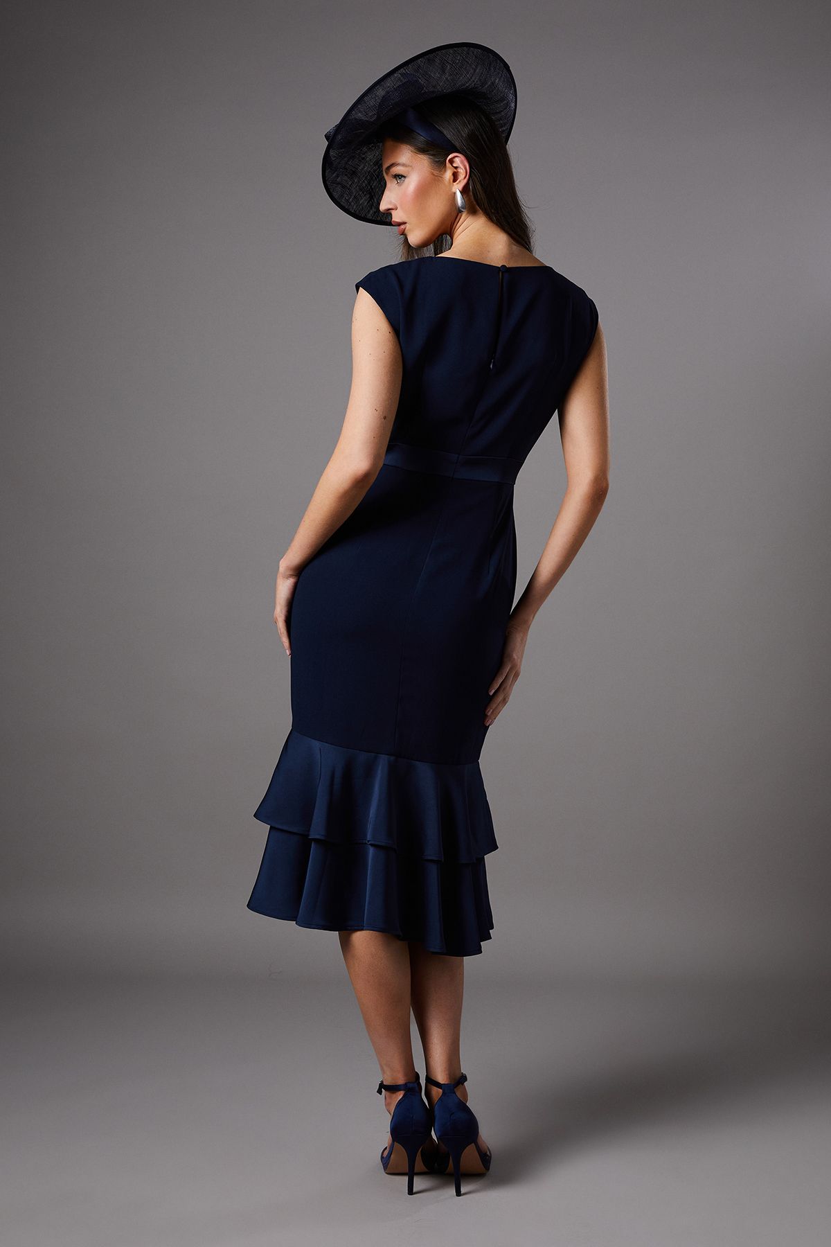 Coast Satin Back Crepe Dress With Peplum Navy image 4
