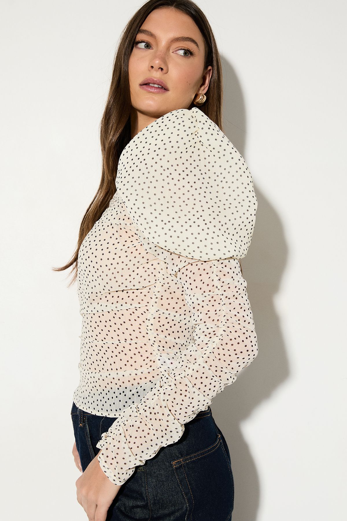 MissPap Puff Sleeve Shirred Top Butter image 4