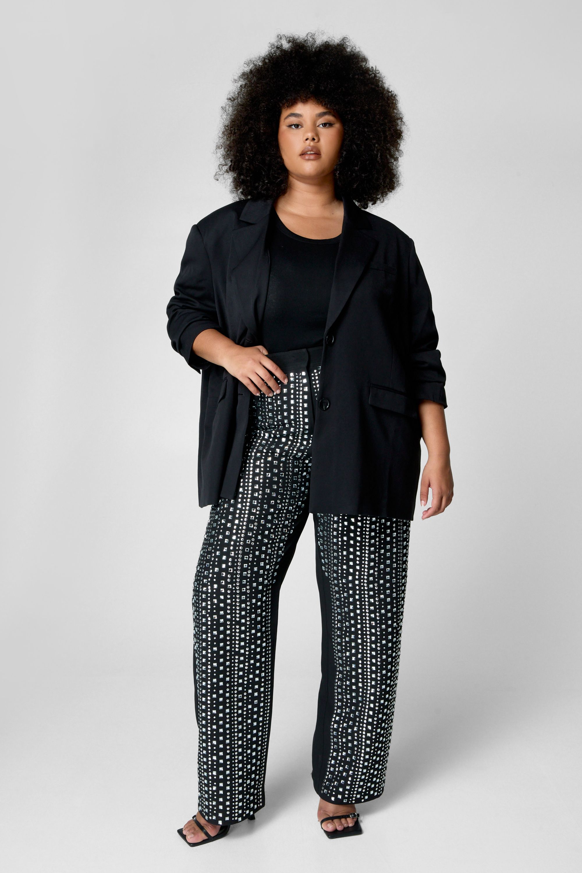NastyGal Plus Hotfix Tailored Trouser Black image 1