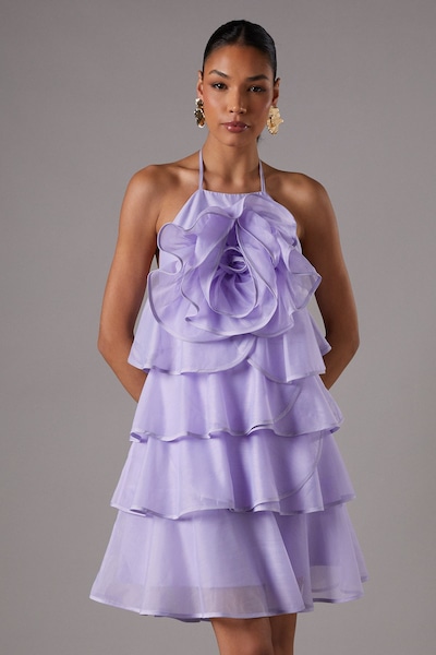 Coast Corsage Trim Layered Halter Neck Mini Dress Lilac